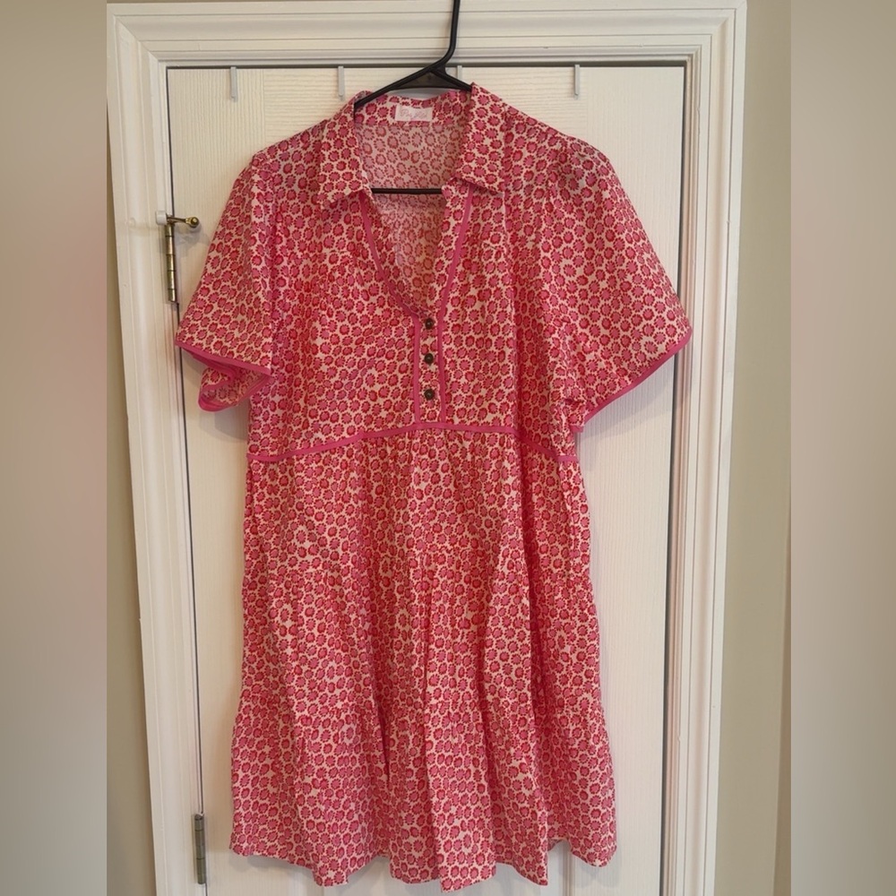 Pink Lily Printed Short Sleeve Button Front Dress